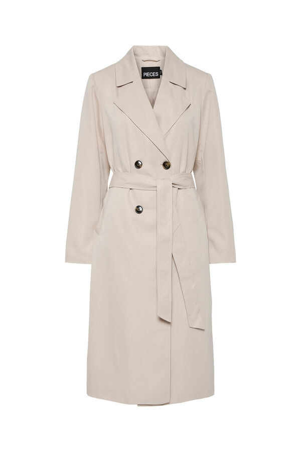 Pieces Long trench coat with belt grey