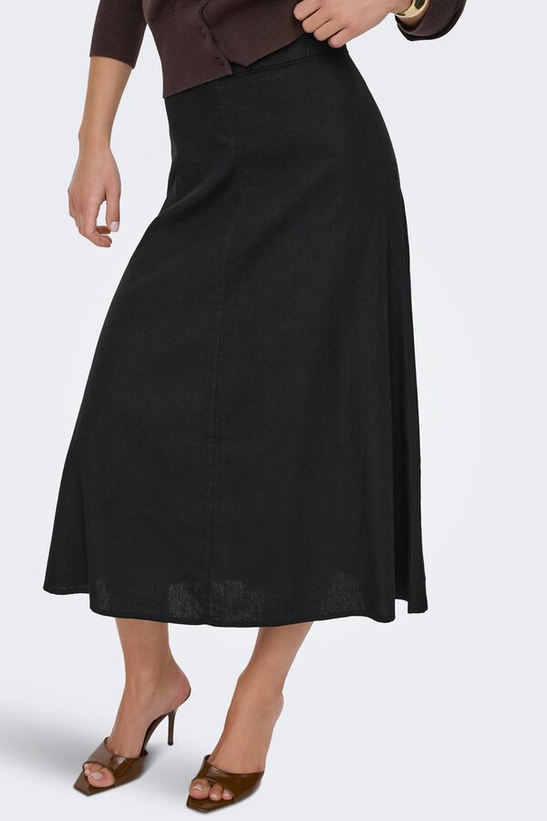 Only Falda midi de lino negro