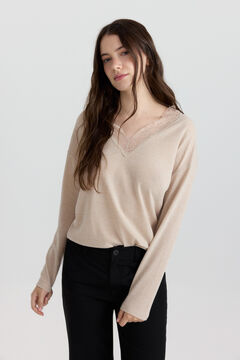 Springfield T-shirt col en dentelle