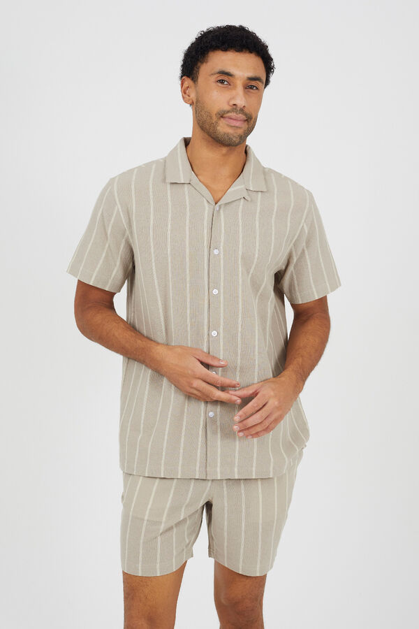 Brave Soul Camisa a rayas manga corta beige