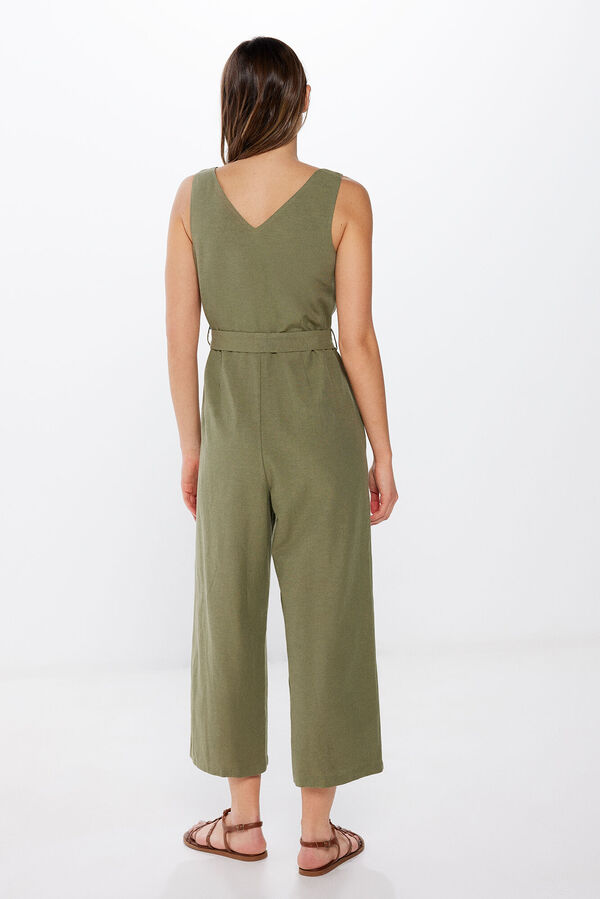 Springfield Linen jumpsuit with buttons green