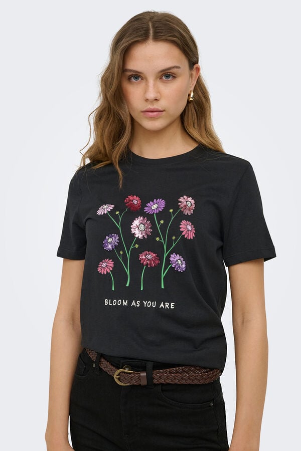 Only Camiseta estampado frontal negro