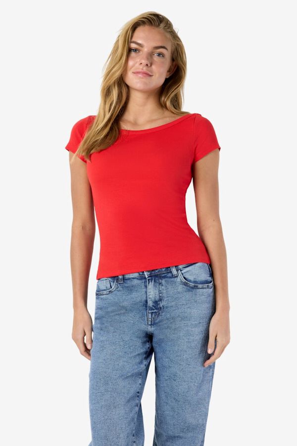 Noisy May Boat neck short sleeve T-shirt red
