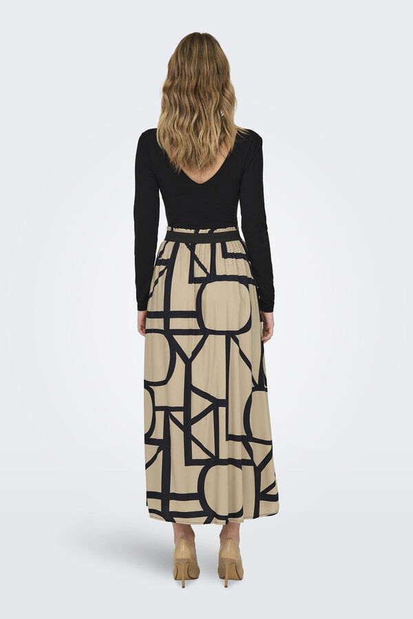 Springfield Long printed skirt with elasticated waistband brown