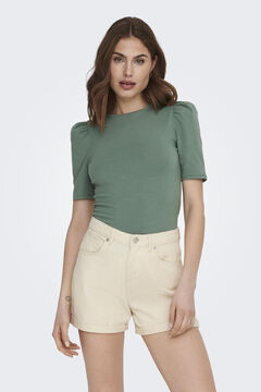 Only Top de cuello redondo y manga 2/4 abullonada
