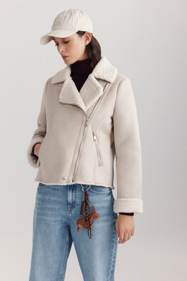 Springfield Short faux suede faux shearling coat brown