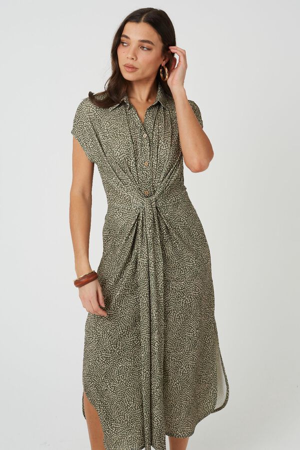 Brave Soul Vestido camisero estampado kaki