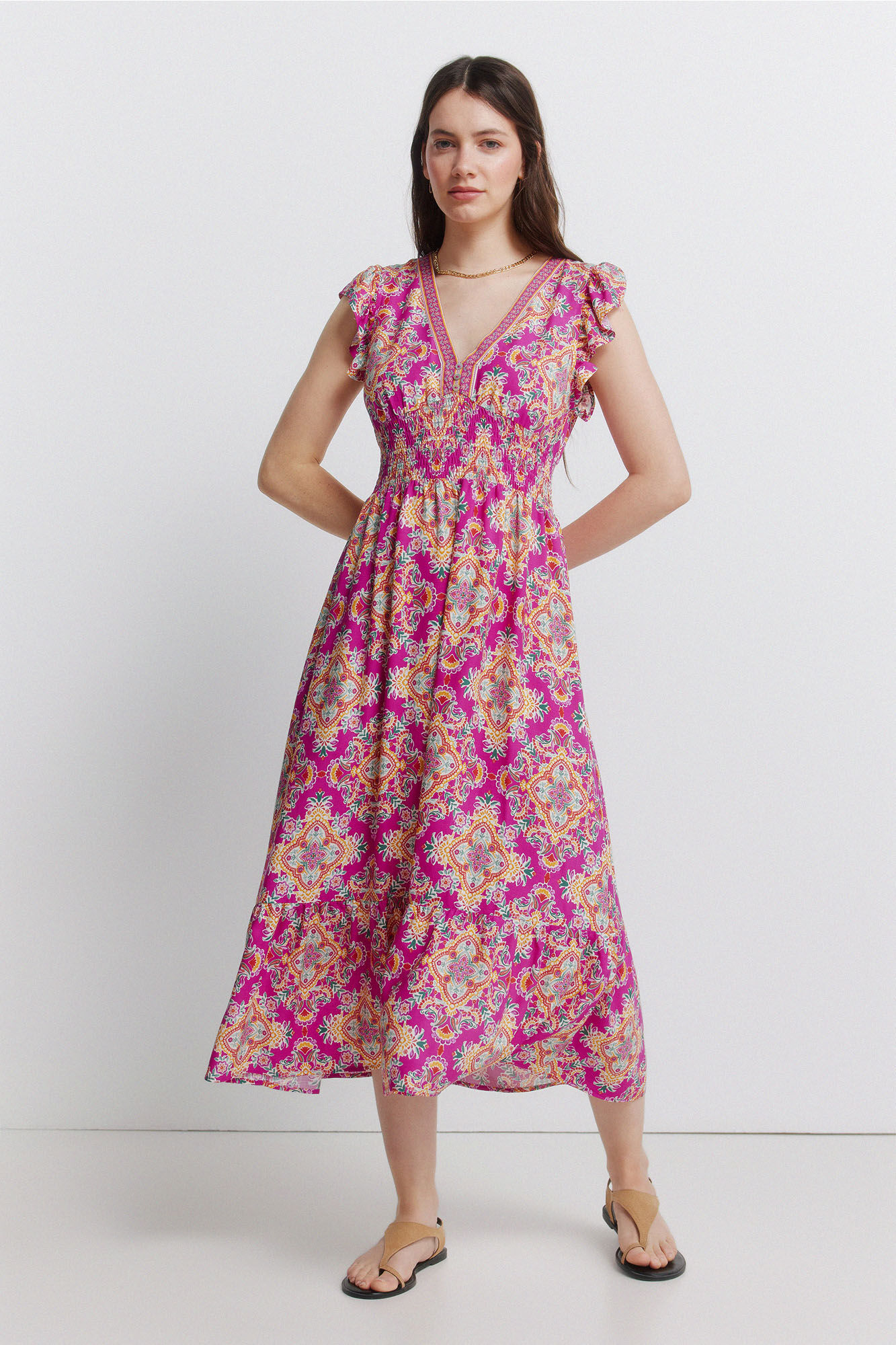 Springfield Midi dress with shoulder ruffles