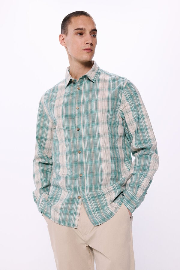 Springfield Checkered seersucker shirt camel