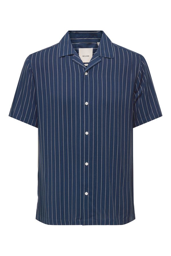 Only & Sons Gestreiftes Kurzarm-Hemd Blau