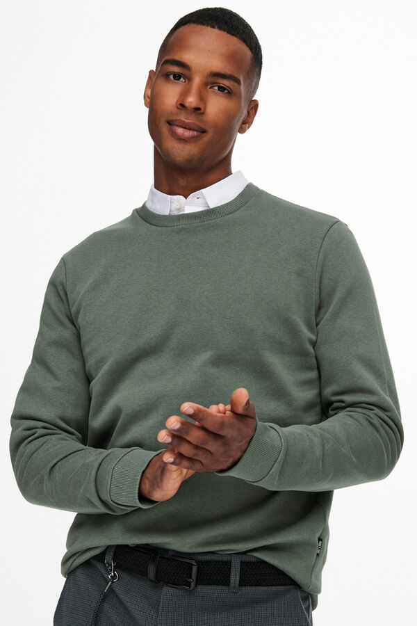 Springfield Sweatshirt de pelúcia masculino com gola redonda cinza