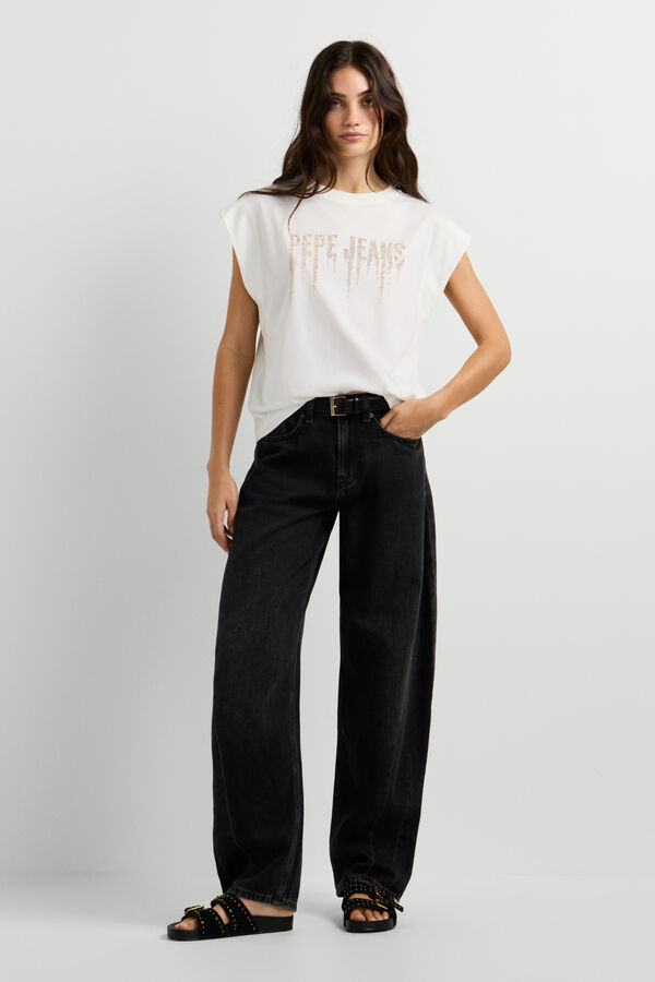 Pepe Jeans Camiseta sin mangas con logo marfil