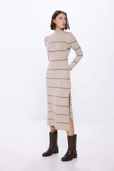 Springfield midi knit dress with shoulder buttons brown