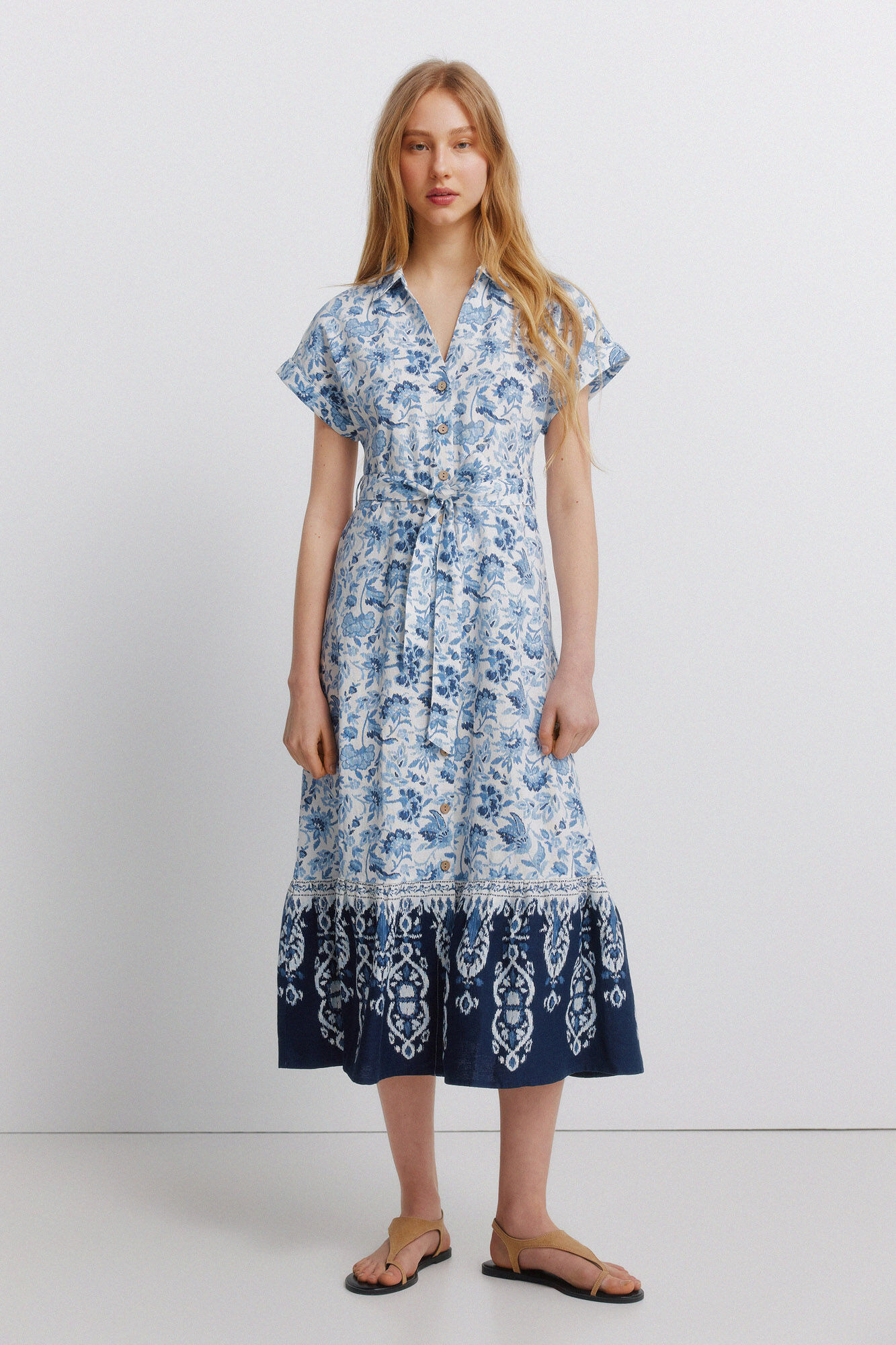 Springfield Printed linen shirt dress