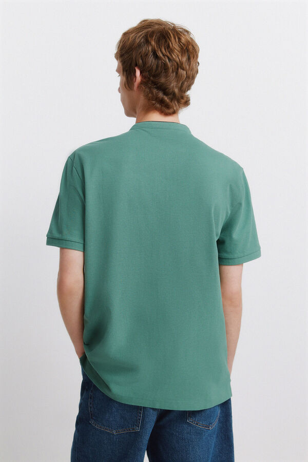 Springfield Piqu&eacute; Henley polo shirt slim fit green