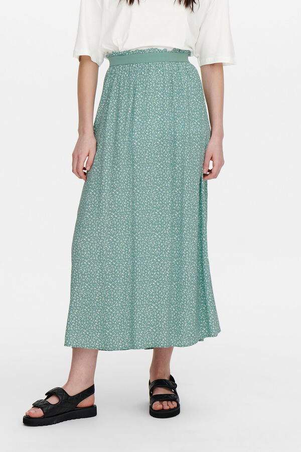 Springfield Long printed skirt with elasticated waistband green
