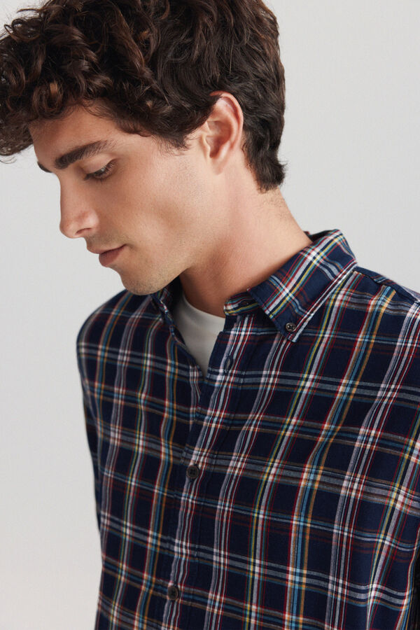 Springfield Camisa cuadros tencel lino azul