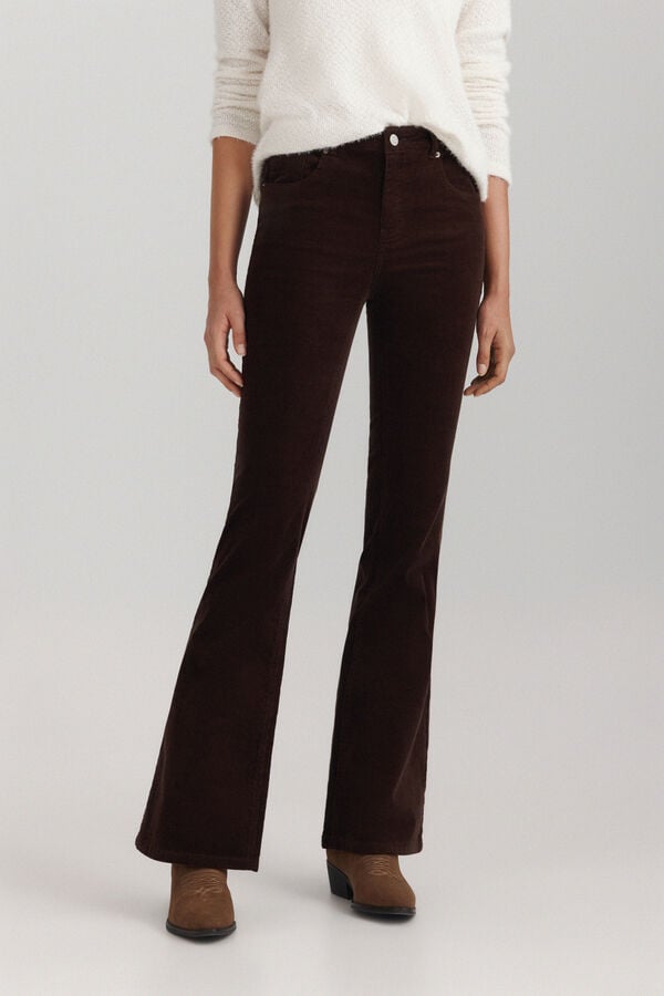 Springfield Pantalon flare en velours c&ocirc;tel&eacute; nude
