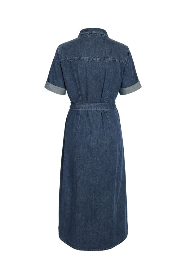 Springfield Short-sleeved denim midi dress bluish