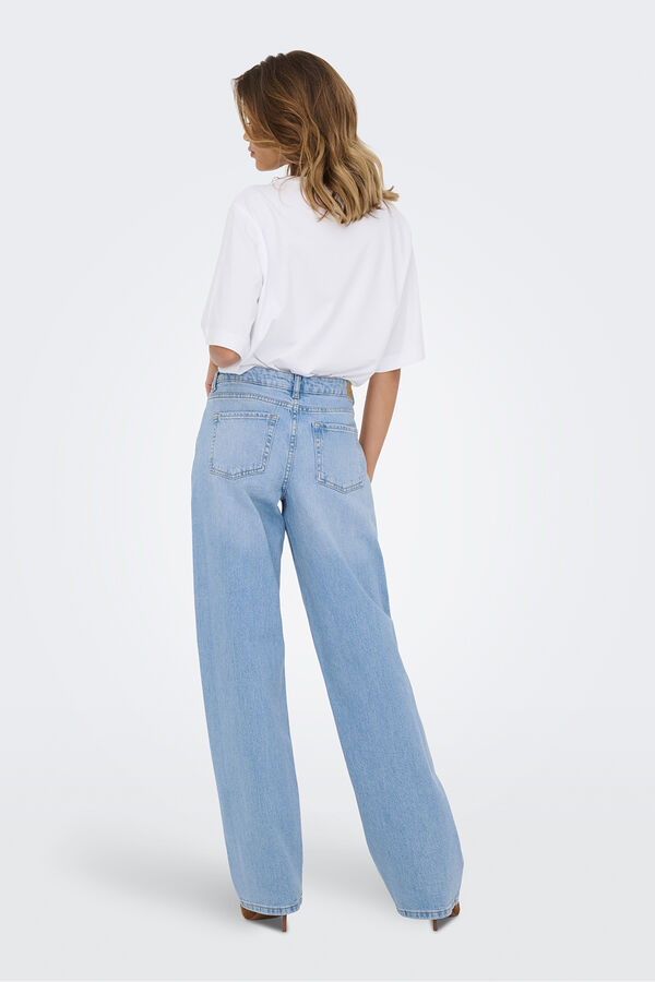 JDY Jeans rectos tiro medio azul