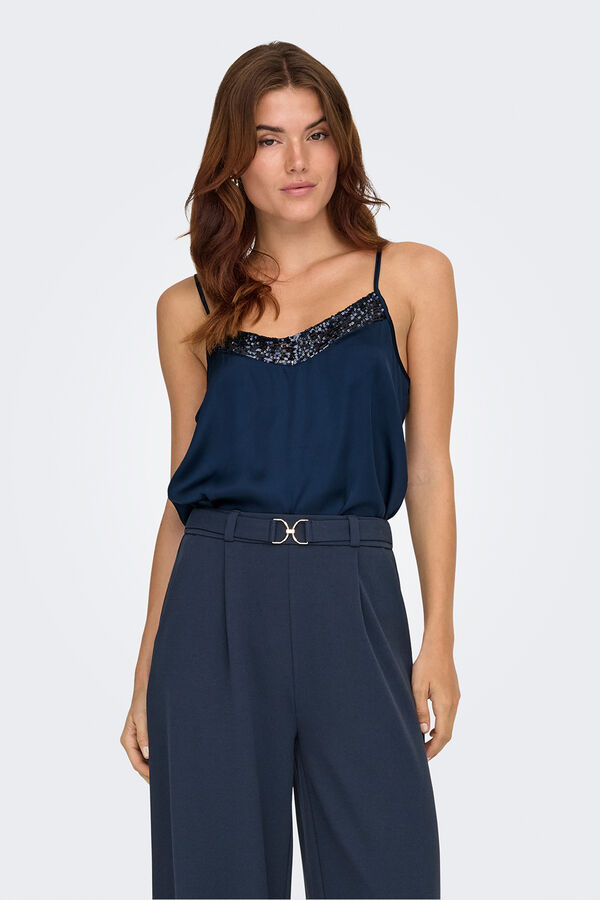 JDY Top tirantes lentejuelas azul