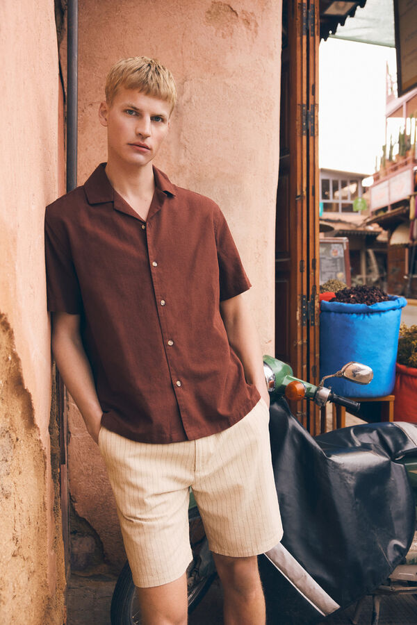 Springfield Linen bowling short sleeve shirt red