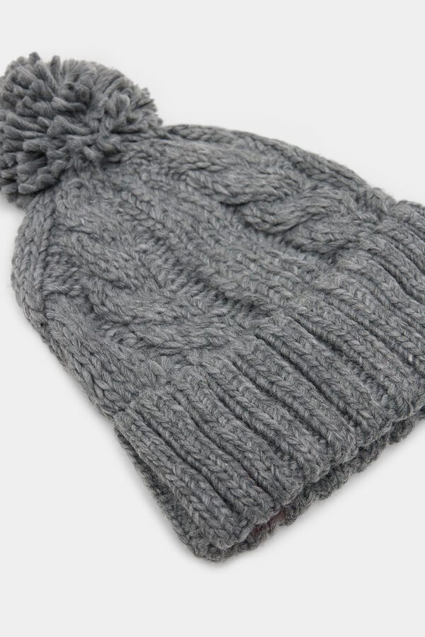 Springfield jersey-knit braided pompom hat gray