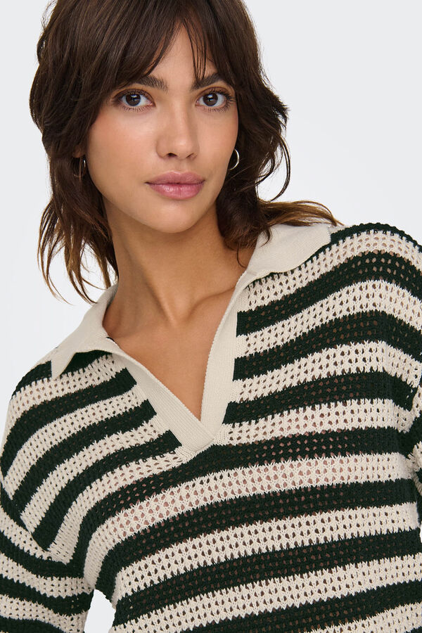 JDY Open-knit polo shirt white