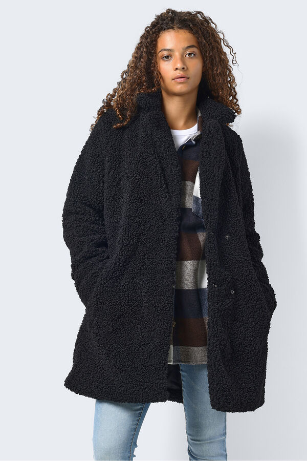 Noisy May Sobretudo comprido teddy  preto