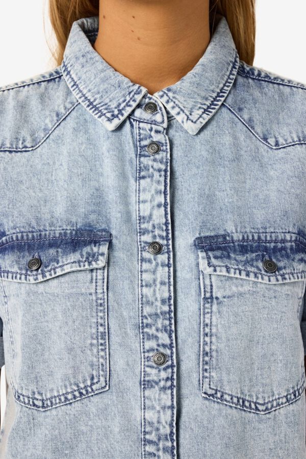 Noisy May Denim short sleeve collared front pocket dress blue