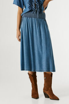 Pepe Jeans Saia midi bordada com bolso lateral