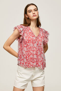 Springfield Floral short-sleeved V-neck shirt natural