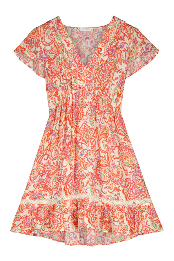 Springfield Printed dress with lace ocher