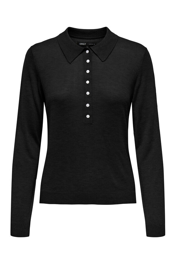 Only Polo de punto manga larga negro