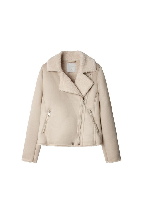 Springfield Short faux suede faux shearling coat brown