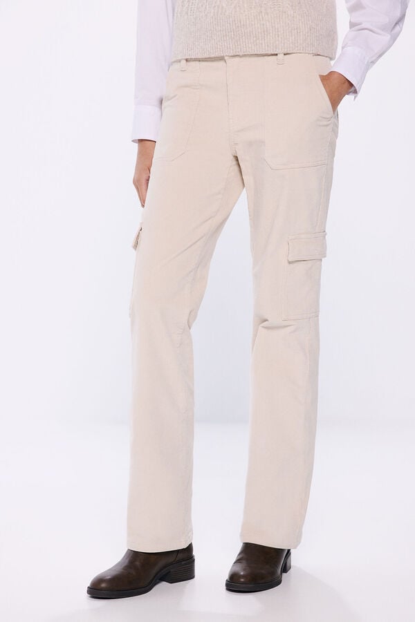 Springfield Pantalón cargo pana beige