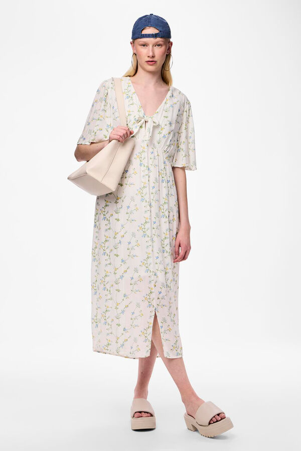 Pieces V-neck midi dress white