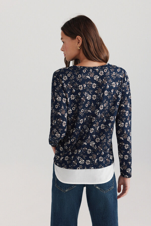 Springfield Printed two-material long sleeve T-shirt blue