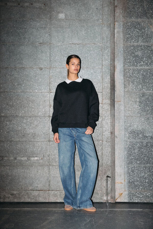 Noisy May Sudadera cuello camisa negro