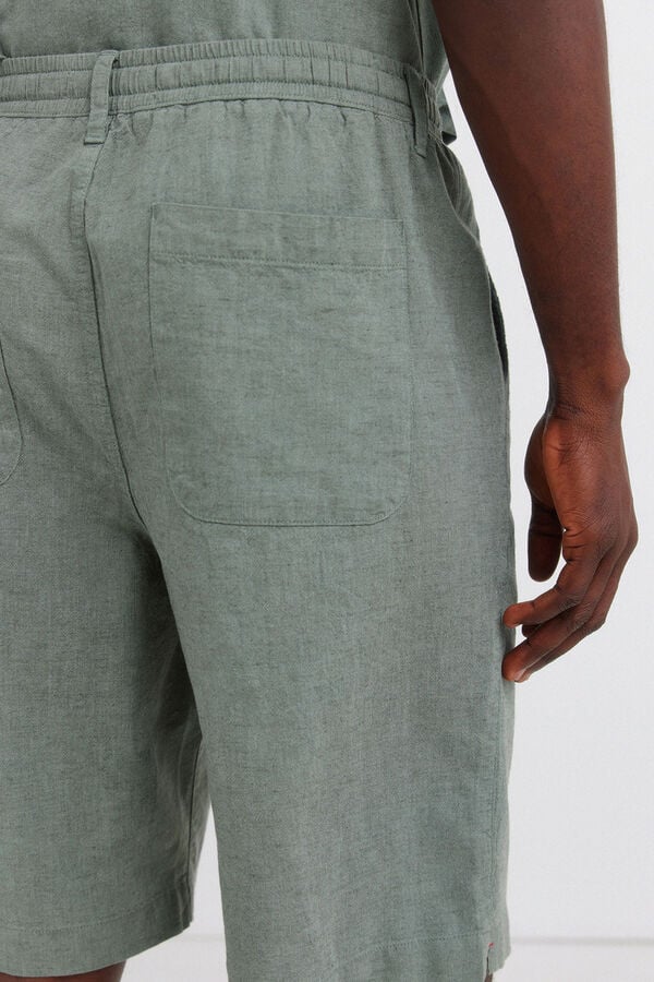 Springfield Bež lanene bermude opu&scaron;tenog kroja Zelena