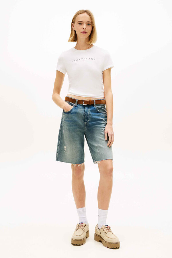 Tommy Jeans T-shirt slim manga curta bege