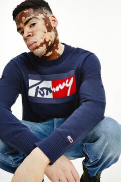Springfield Round neck knit jumper with flag. navy