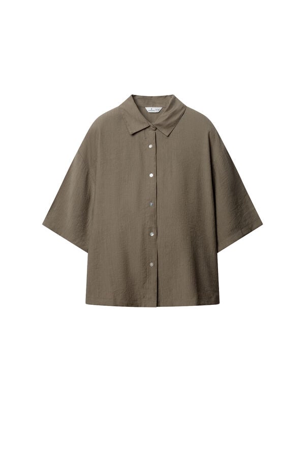 Springfield Camisa fluida de manga curta Caqui escuro