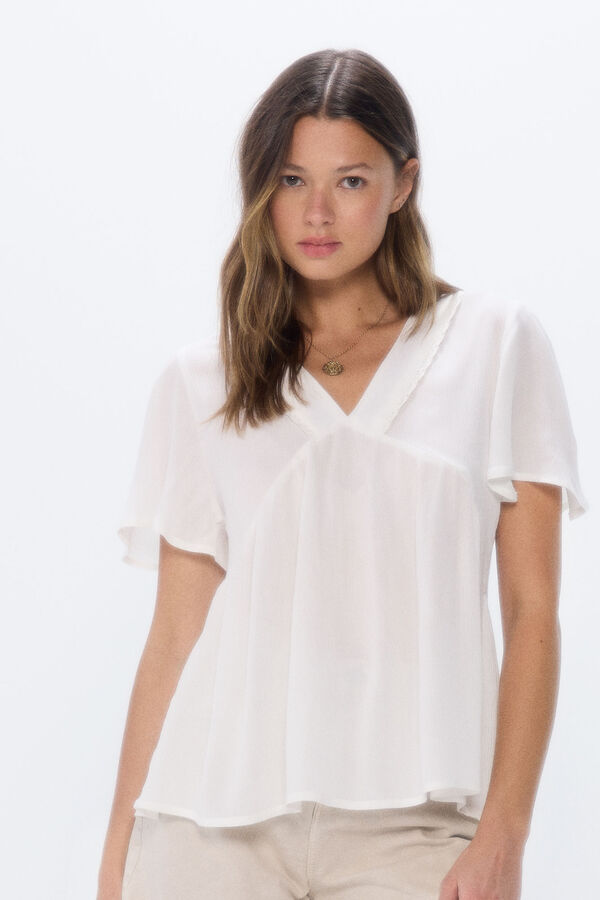 Springfield Floaty lace neckline blouse white