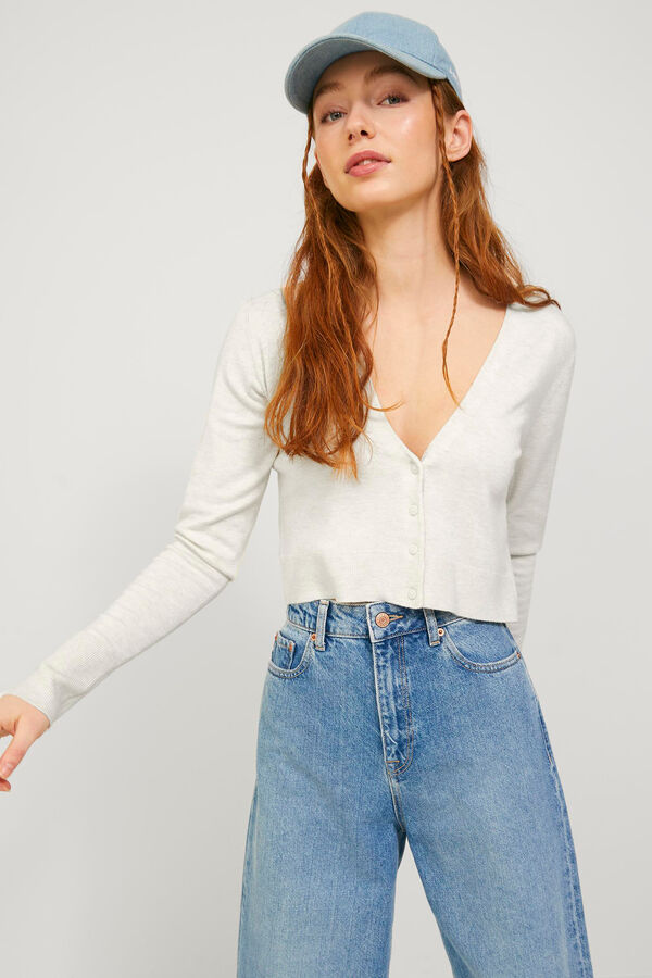 Springfield Fine knit cropped cardigan white