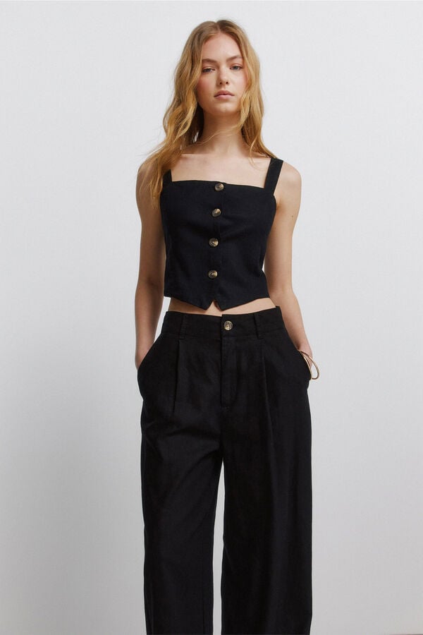 Springfield Linen tailoring trousers negru