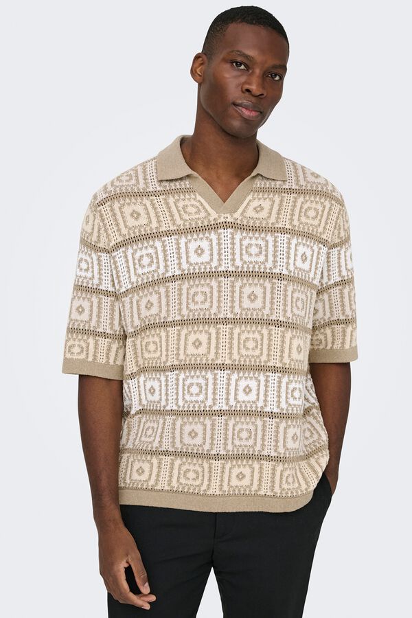 Only & Sons Polo de punto manga corta beige