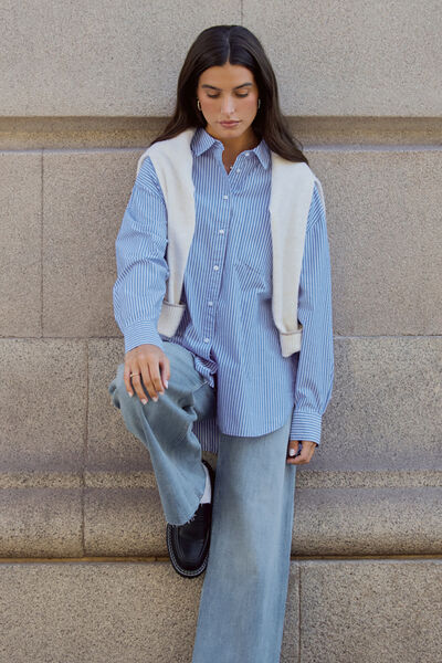 Springfield Oversized cotton shirt  indigo blue