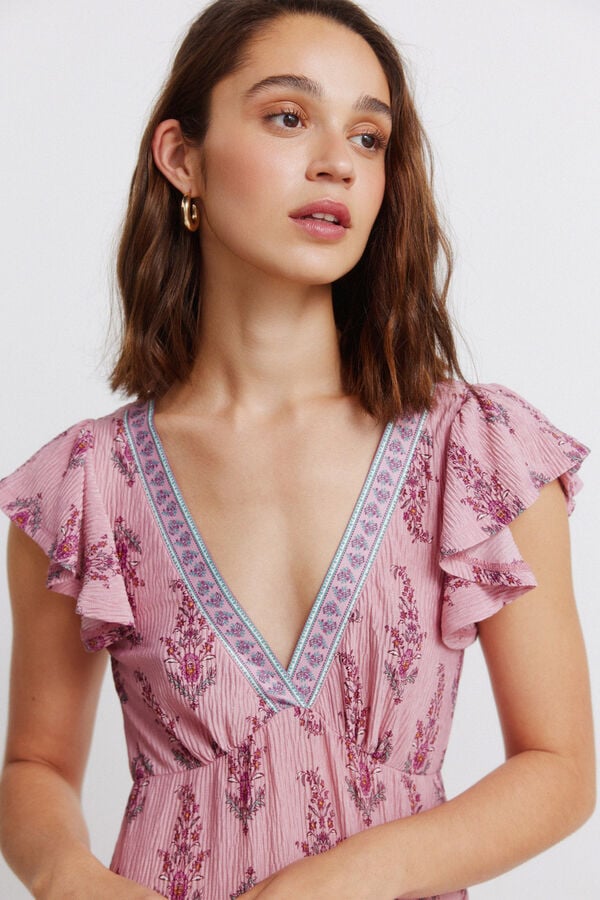 Springfield Robe midi &agrave; volants imprim&eacute; frise rose
