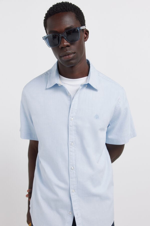 Springfield Two-tone structured short sleeve shirt blue